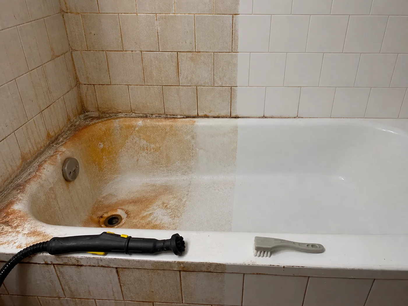 Удаление известкового налёта и ржавчины в ванной